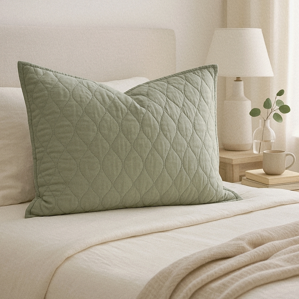 Pottery Barn Cocoon Voile Quilted King Sham Eucalyptus Sage Green (Studio Prop)